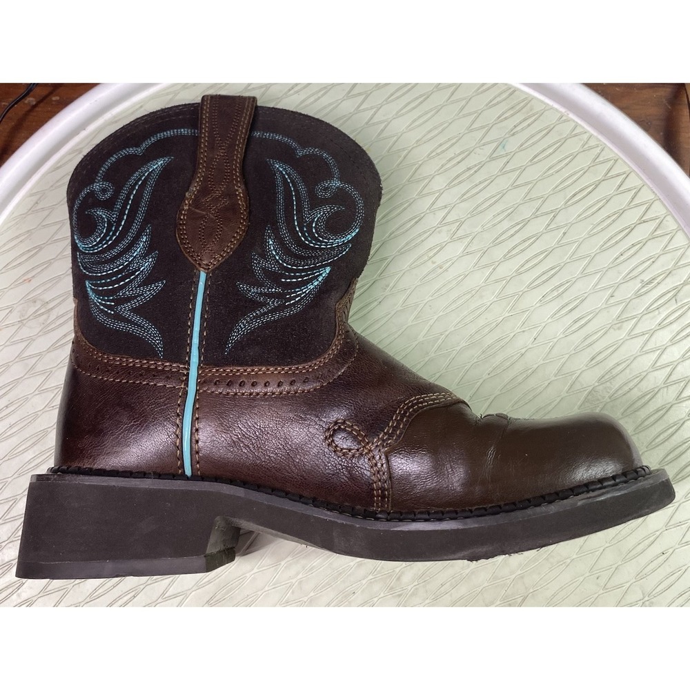 Ariat Women Leather Fatbaby Heritage Cowboy Boot Brown& Teal Cowgirl Westrn 7.5B - Picture 9 of 12